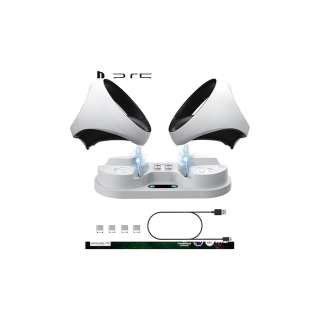 SYOSI Charging Station for Playstation VR2 Controller, Charging Dock Compatible with PS VR2 Controller LED Light Desk Charger Stand with Accessories 4 Type-C Magnetic Clasp and Type-C Cable (White)