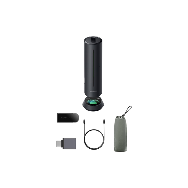 Insta360 Wave - AI Speakerphone, Bluetooth, Voice Recorder, 8 Noise-Canceling Mics w/Beamforming, AI Transcript & Summary, Support 99 Languages, 32GB Storage, Meetings, Podcasts, Livestreams