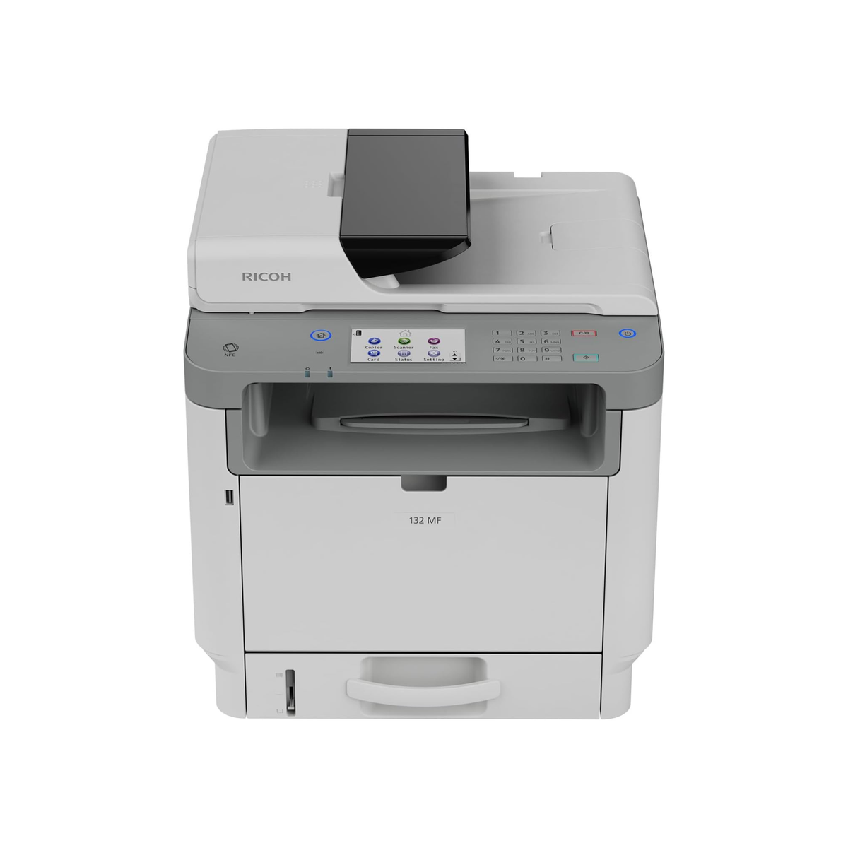 RICOH 132 MF Black & White Laser All-in-One Printer | 34ppm | Multifunction Copy Scan Fax | Touchscreen | Easy Change Toner | Ethernet, USB | Duplex Printing