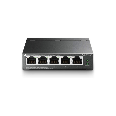 TP-Link 5-Port Gigabit Desktop PoE Switch with 4-Port PoE+, 65 W for all PoE ports, Metal Casing, Plug and Play, Ideal for IP Surveillance and Access Point(TL-SG1005P)