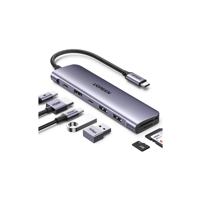 UGREEN Revodok 1071 USB C Hub 7-in-1 with 5Gbps 3.0 Data Ports, PD 100W Charging, 4K HDMI, SD/TF Card Reader, USB C Multiport Adapter for MacBook Pro/Air M1/M2 iPad Pro/Air Surface