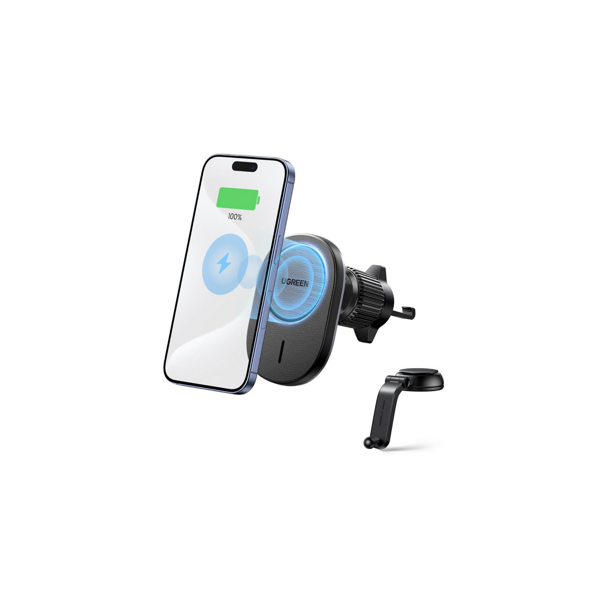 UGREEN iPhone Magsafe Charger Car Wireless Charging Holder Air Vent Car Cradle Stable Hook, Magnetic Wireless Charger for iPhone 16/15/14/13/Series, Black Leather Panel