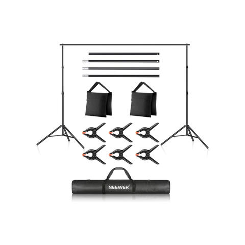 Neewer Photo Studio Backdrop Support System, 10ft/3m Wide 6.6ft/2m High Adjustable Background Stand with 4 Crossbars, 6 Backdrop Clamps, 2 Sandbags, & Bag for Portrait & Studio Photography | AWP012560