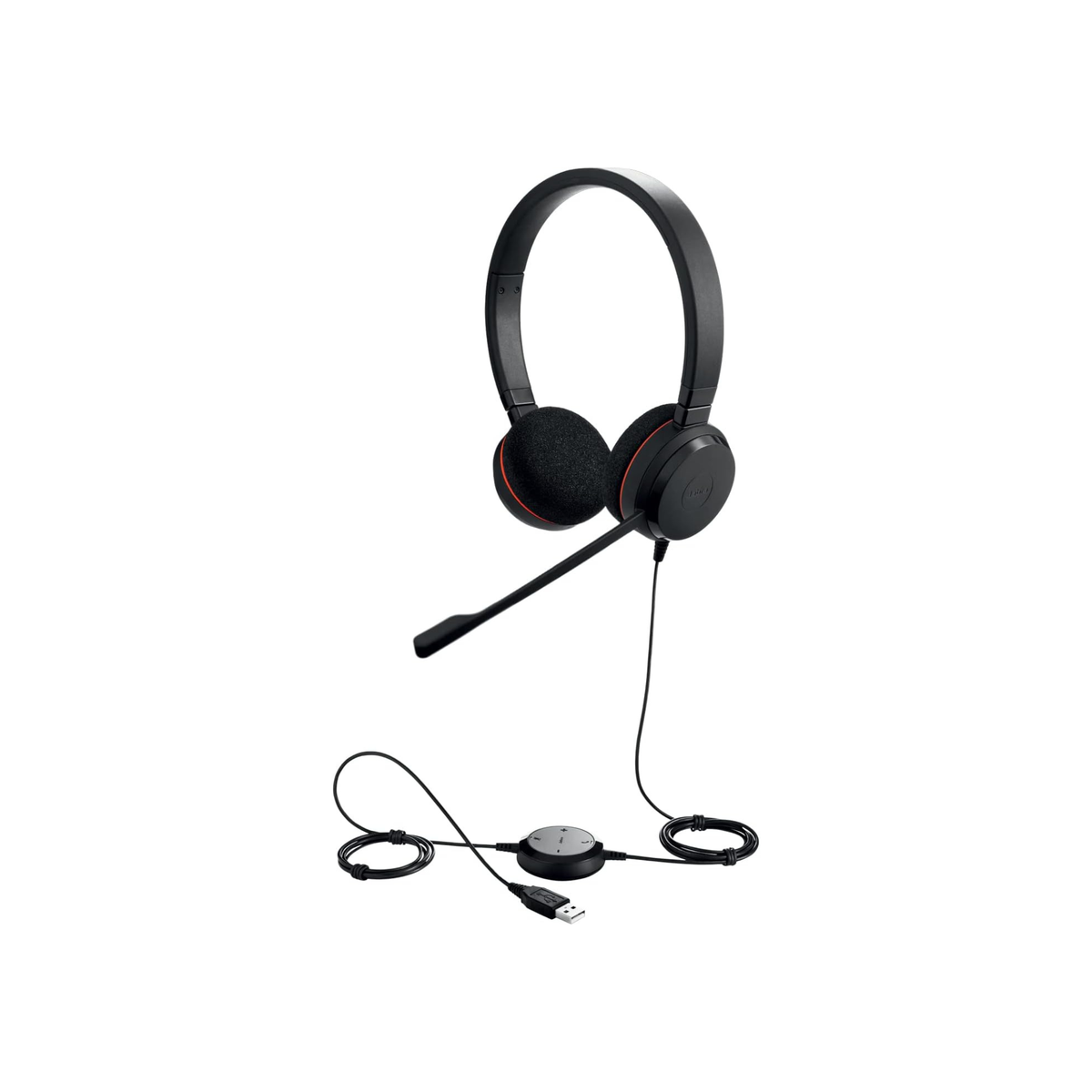 Jabra Evolve 20 Stereo Headset - Wired Headphones for VoIP Softphone with Passive Noise Cancellation - USB-Cable with Controller - Black, Medium
