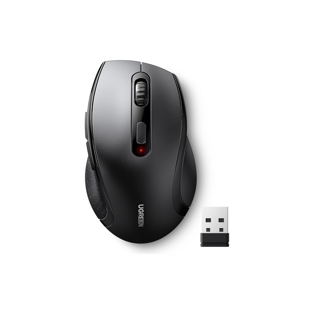 UGREEN Wireless Mouse, 2.4G Ergonomic Optical Mouse, Computer Mice for Laptop, 1600 DPI, 3 Adjustment Levels, 6 Buttons, 12 Months Battery Life, USB Mice for Laptop, PC, Chromebook, Notebook, Black