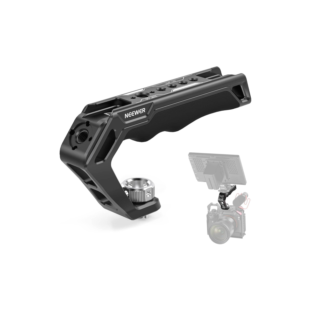 NEEWER Camera Top Handle CA007 with ARRI 3/8" Locating Pins Silicone Grip, 1/4" & 3/8" Mounting Threads, 3 Cold Shoe Mounts Compatible with Camera Cages, Video Rigs, SmallRig Handles