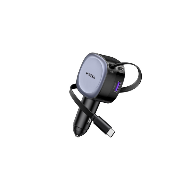 UGREEN 75W Retractable Car Charger With Built-in 60W USB C Cable 75cm, Type C Car Charger Fast Charging 3 Port Automobile Phone Charging Adapter, for iPhone 16 Series,MacBook Pro/Air,Samsung S25 Ultra