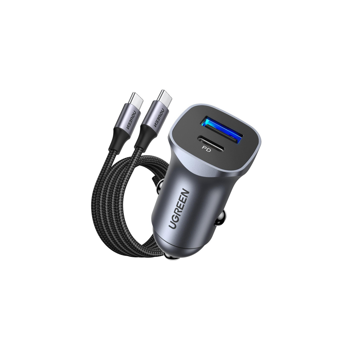 UGREEN Car Charger Fast Charging PD30W Dual Port USB C iPhone 16 Pro Charger Fast Charge Car Phone Adapter Plug with USB C Cable 1M Braided for iPhone 16, Galaxy S24, Huawei, iPad Pro, Xiaomi, etc