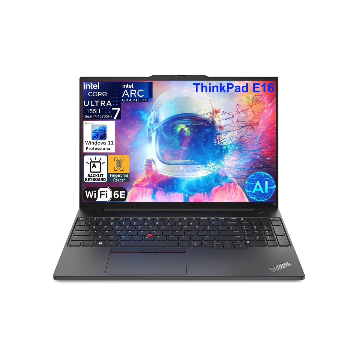 Lenovo ThinkPad E16 G2 16" FHD+ Business Laptop Computer, Intel 16-Core Ultra 7 155H (Beat Ultra 7 255U), 32GB DDR5 RAM, 1TB PCIe SSD, WiFi 6E, Backlit Keyboard, Fingerprint Reader, Windows 11 Pro