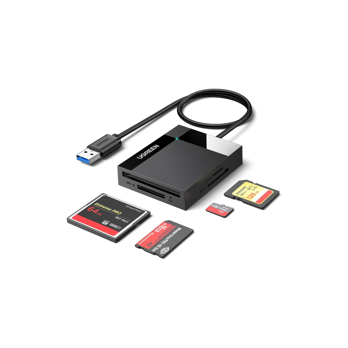 UGREEN USB 3.0 SD Card Reader 4-in-1 Micro SD Card Reader Memory Adapter 5Gbps for CF, CFI, TF, SDXC, SDHC, MMC, RS-MMC, SDXC, Micro SDHC, UHS-I Cards - Black