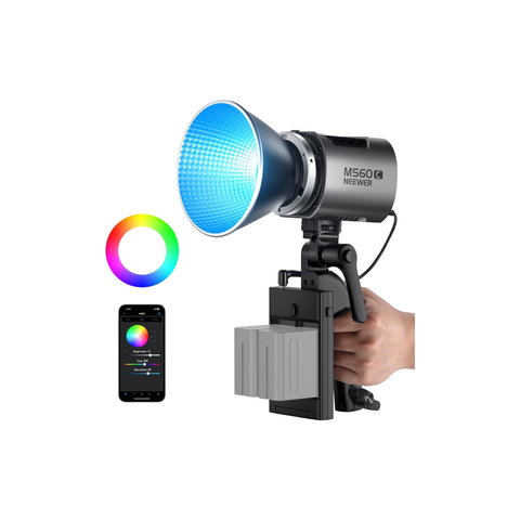 NEEWER MS60C RGBWW LED Video Light with 2.4G/APP Control, 65W Metal Mini RGB COB, Bowens Mount Spotlight, 2700K-6500K, 8300lux/1m, CRI 97+/TLCI 98+,17 Effects + RGBCW | AWP012551
