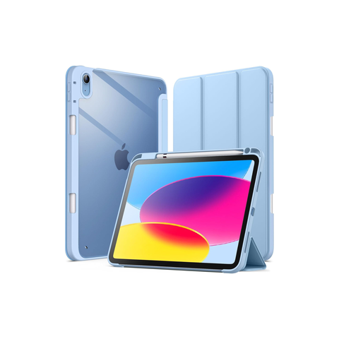 JETech Case for iPad (A16) 11th/10th Generation (2025/2022) with Pencil Holder, Clear Transparent Back Shell Slim Stand Shockproof Tablet Cover, Auto Wake/Sleep (Blue)