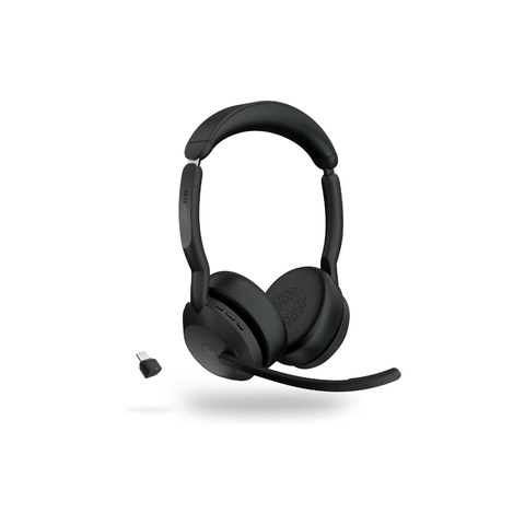 Jabra Evolve2 55 Stereo Wireless Headset - Features AirComfort Technology, Noise-Cancelling Mics & Active Noise Cancellation - MS Teams Certified, Works with Other Platforms - Black