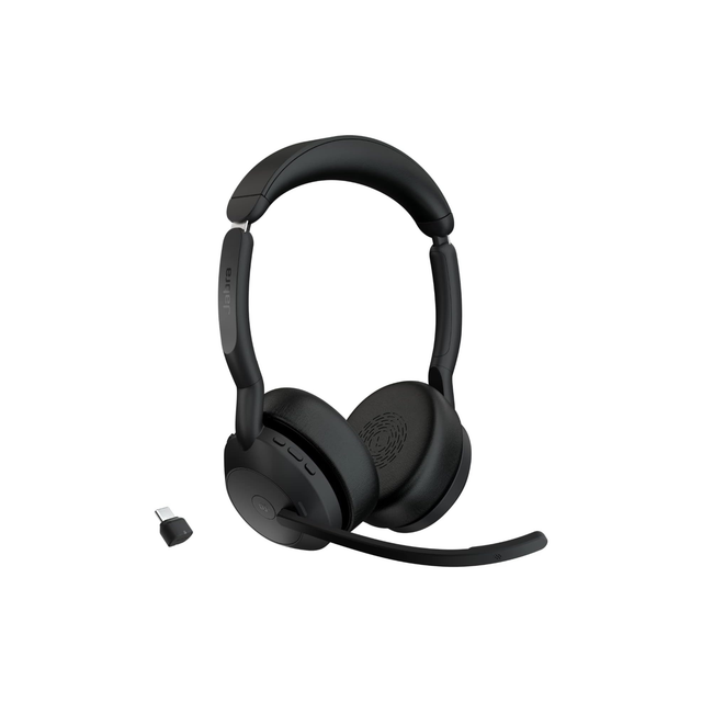 Jabra Evolve2 55 Stereo Wireless Headset Air Comfort Technology, Noise-cancelling Mics, and Active Noise Cancellation - MS Teams Certified, Works with All Other Platforms - Black