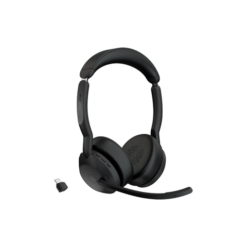 Jabra Evolve2 55 Stereo Wireless Headset Air Comfort Technology, Noise-cancelling Mics, and Active Noise Cancellation - MS Teams Certified, Works with All Other Platforms - Black