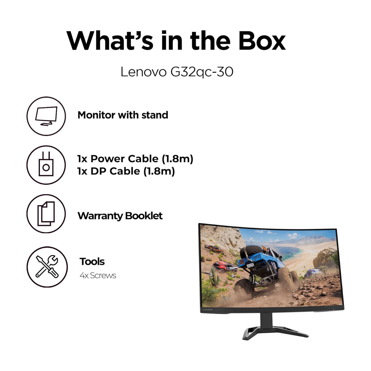 Lenovo 66F2GAC1UK G32qc-30 curved monitor with 32" QHD 1500R VA Panel, 165Hz refresh Rate, AMD FreeSync Premium, 1 Year Warranty