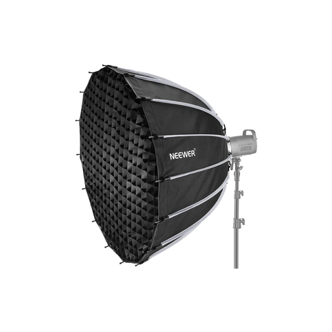 Neewer Parabolic Softbox, 16 Ribs, Reflective Silver Interior, Widely Compatible Bowens Mount, Soft, Directional Light Quality, Includes Fabric Grid, Black | SF120Q