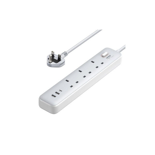 UGREEN 6 in 1 Extension Cord Surge Protector PD30W (2 USB-C,1 USB-A) Charger Type C Charging Station Power Extension Strip 3 AC Outlet Sockets Universal Plugs with 2M Lead for Home Office Travel,etc