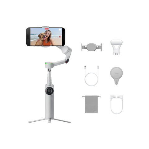 Insta360 Flow 2 Pro Creator Kit | Ultimate AI Tracking Stabilizer, 360º Pan Tracking, Built-in Tripod/Selfie Stick, Track in 200+ Apps with Apple DockKit, Multi-Person Tracking– Stone Grey