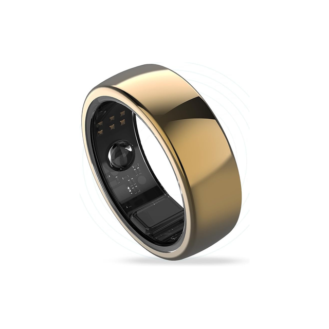 Aabo AI Smart Ring for Men & Women | Fitness Tracking - 32 Modes | Sleep & Stress Monitoring | Titanium Ring | No App Subscription | IP68 Water Resistant | Upto 7-Day Battery Life |Gold, Size 10