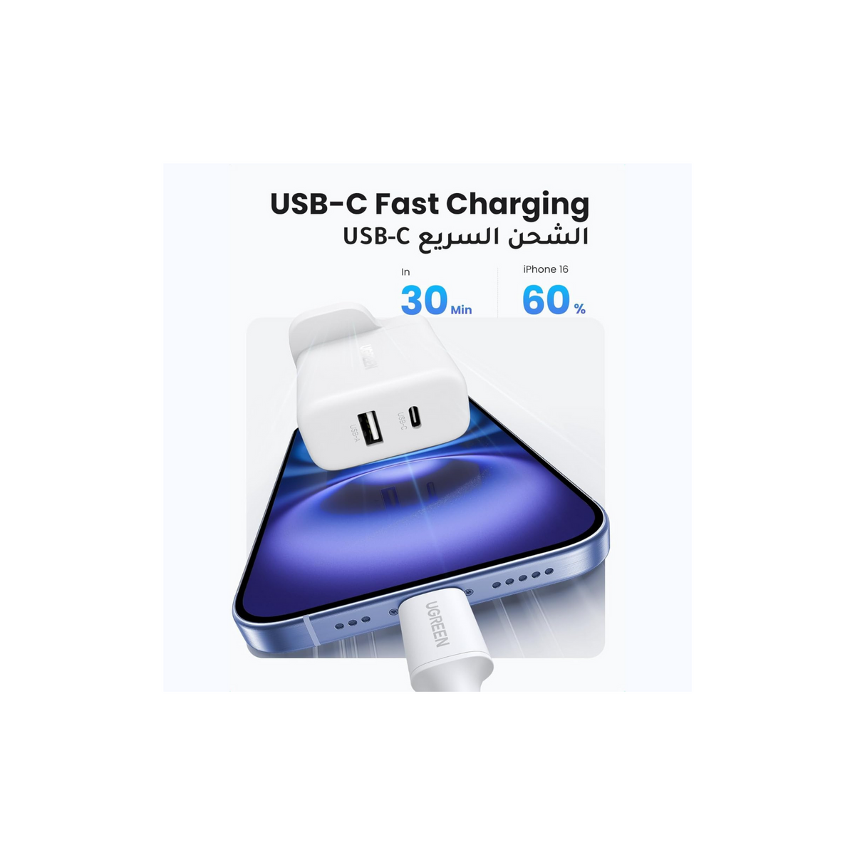 UGREEN 20W iPhone 16 Charger Dual Port Block 2 Pack Fast Wall Adapter, USB A and USB C Charger Head Type-C Power Plug Adapter Compatible for iPhone 16 Pro Max/15/14/13/12, iPad, Samsung, Xiaomi etc