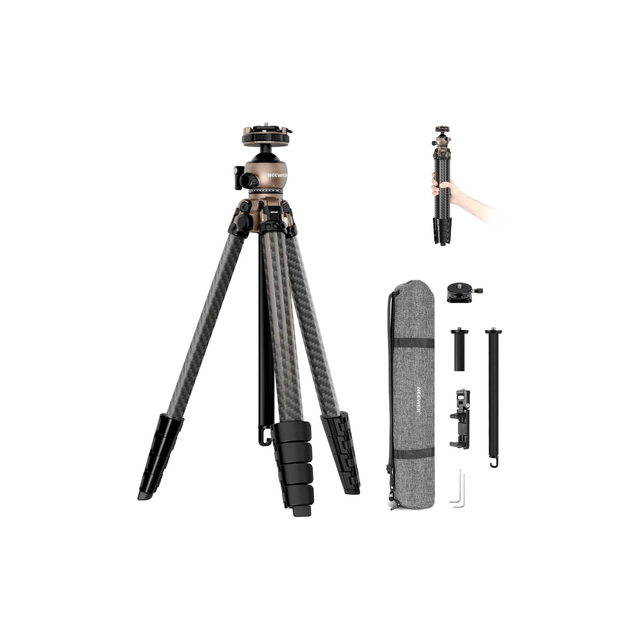 Neewer LT35 LiteTrip 61″ Carbon Fiber Travel Tripod with Panoramic Ball Head Lightweight 1.13 kg, 22 lb Load Capacity, Arca QR & Phone Grip Neewer