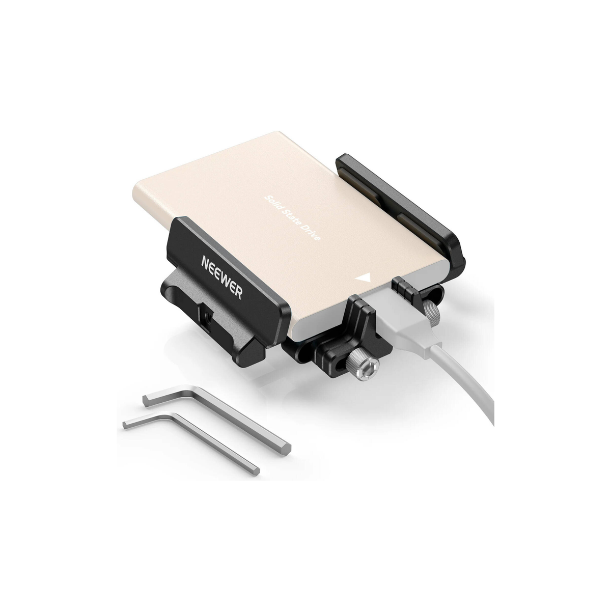 NEEWER Mount Bracket SSD Holder with Cold Shoe Clamp, 1.6"-2.6" for Samsung T5 T7 SSD SanDisk Compatible with SmallRig Cage for BMPCC 4K 6K Compatible with 16 15 Pro Cage, UA035