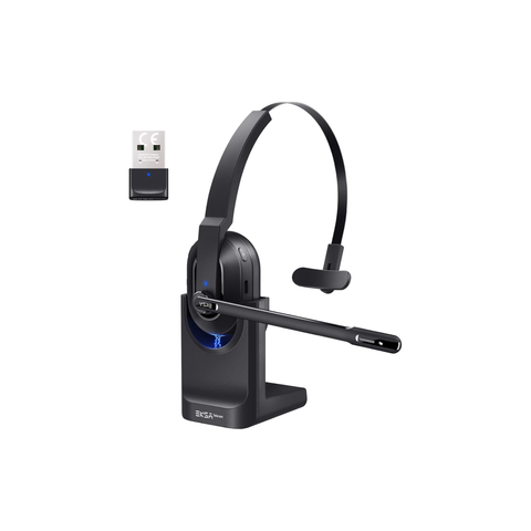 EKSA Trucker Bluetooth Headset, Wireless Headset with Microphone AI Noise Canceling, On Ear Bluetooth Headphone with Mute for Driver Office Call Center Computer Skype