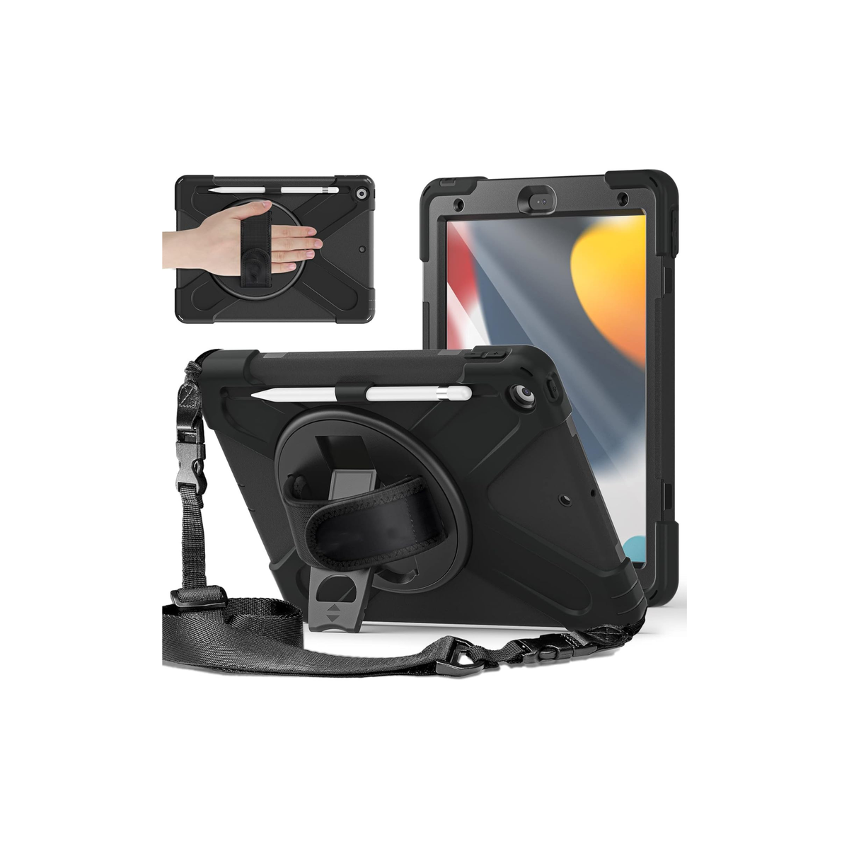 Herize iPad 9th 8th Generation Case Cover iPad 7th Case iPad 10.2 inch Case 2021/2019/2020 with Pencil Holder Screen Protector Full Body Heavy Duty Shockproof Durable Protective Cover for kids Black