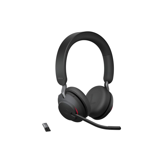 Jabra Evolve2 65 Wireless PC Headset - Noise Cancelling UC Certified Stereo Headphones With Long-Lasting Battery - USB-A Bluetooth Adapter - Black