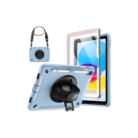 JETech Case for iPad (A16) 11th/10th Generation (2025/2022) with Built-in Screen Protector, Protective Shockproof Rugged Tablet Cover, 360 Degree Rotating Hand Strap Stand (Blue)