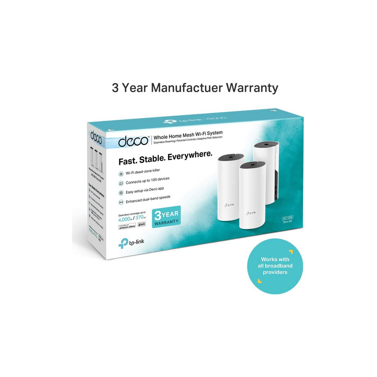 TP-Link Deco M4 Whole Home Mesh Wi-Fi System, Up to 4000 sq ft Coverage, Qualcomm CPU, Dual-Band AC1200 with Gigabit Ports, Compatible with Amazon Echo/Alexa, Parent Control, Pack of 3