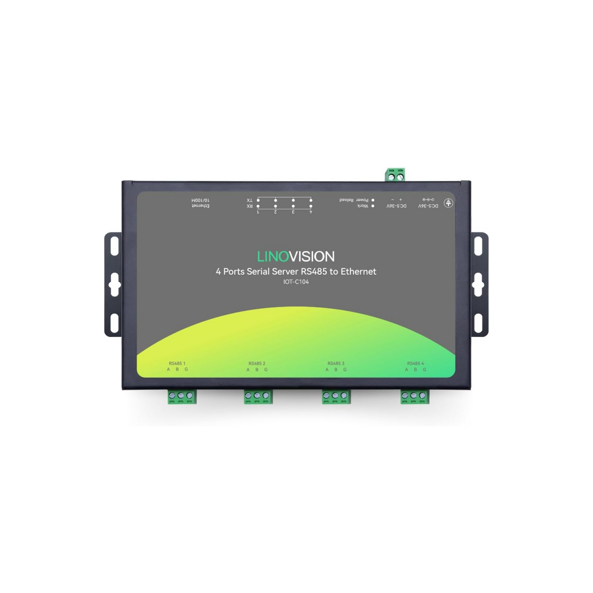 LINOVISION 4-Port RS485 to Ethernet Converter, Modbus RTU/TCP Gateway, Edge Computing, Industrial-Grade, Wall/Rail Mountable, Part# IOT-C104
