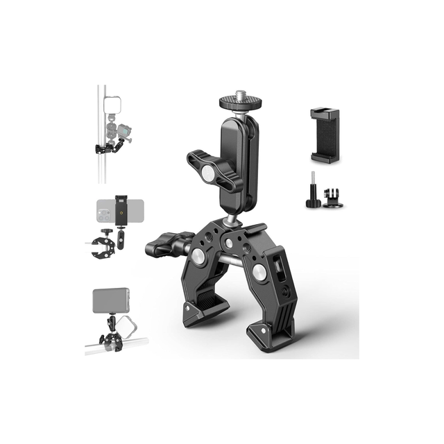 Neewer Super Clamp with 3" Dual Ballhead Magic Arm, Cold Shoe, 1/4" 3/8" Threads, Phone/Action Camera Mount Adapter for Desk Tripod Tube Crossbar Gimbal Rods Compatible with SmallRig GoPro DJI, ST83 Neewer