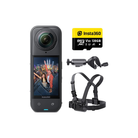 Insta360 X5 Cycling Bundle | X5 Camera + Handlebar Mount + Mount Extension + Chest Strap + 128GB Micro SD Card + Adapters + Screws + Anti-Slip Rings, for Cyclists, Riders, Bikers - Black