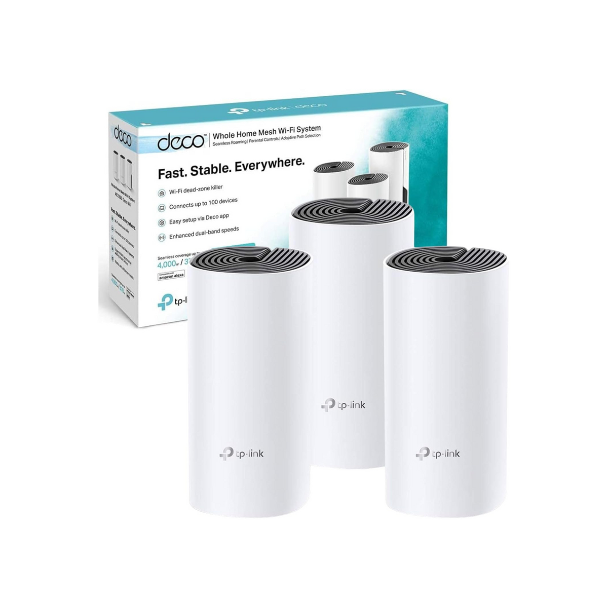 TP-Link Deco M4 Whole Home Mesh Wi-Fi System, Up to 4000 sq ft Coverage, Qualcomm CPU, Dual-Band AC1200 with Gigabit Ports, Compatible with Amazon Echo/Alexa, Parent Control, Pack of 3