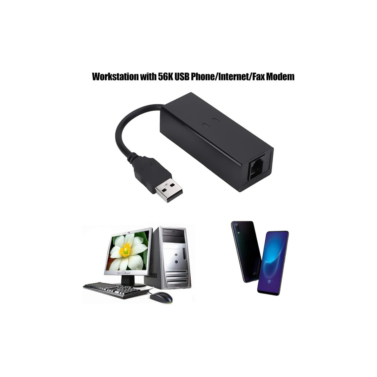 Wendry USB2.0 56K Fax Modem,External Hardware Dial Up V.92 Modem,USB Data Modem,Voice Fax Data Modem/Dongle/Adapter,Computer/Laptop Fax Modem,for Windows 98 SE/ME/2000/XP/Vista/Win 7