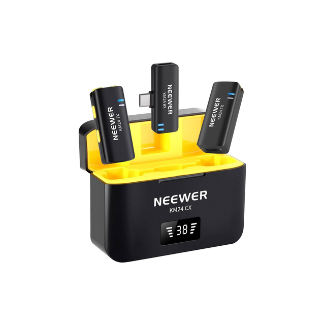 Neewer Wireless Lavalier Microphone Set for Type C, Dual Omnidirectional Condenser Lapel Mics, Noise Canceling, 2 Clip On Mics with Charging Case for Video Recording Podcast Live Streaming, CM32 Neewer