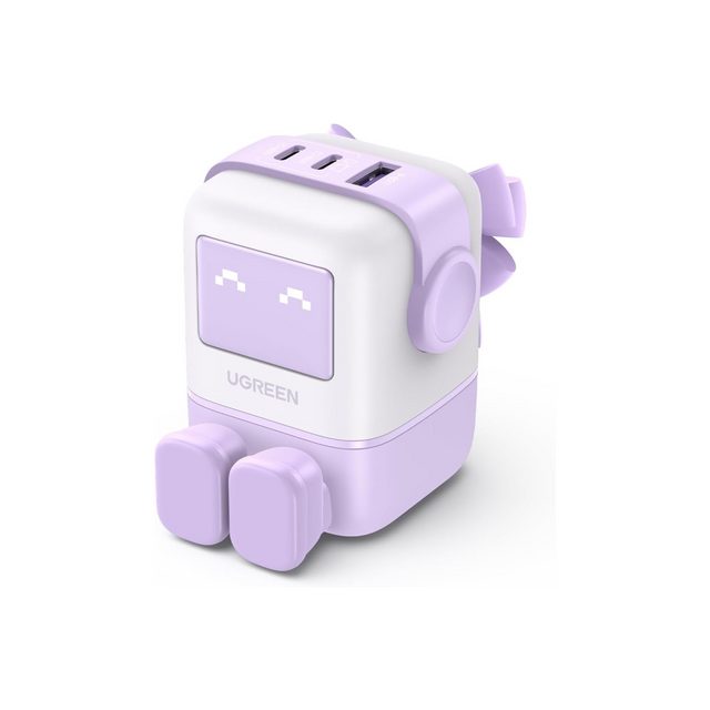 UGREEN UNO 65W USB C Charger 3-Port Nexode 65W GaN,LED Display,Compact Funny Fast Charger Type C Power Adapter for MacBook/HP/Dell/Lenovo, iPhone 16 Pro Max, Galaxy S25 Ultra, Steam Deck, etc-Purple