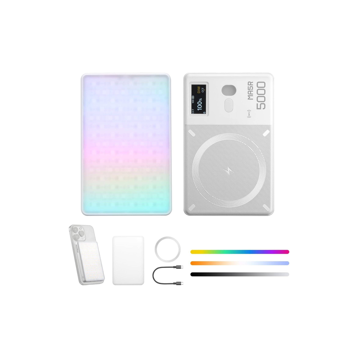 Godox MA5R 2-in-1 RGB Phone Selfie Light & Magnetic Power Bank Ultra-Thin 4900mAh Light with 1800K-10000K Color Temp, NFC/Bluetooth Control, 14 FX Modes for Photo & Camping | MA5R
