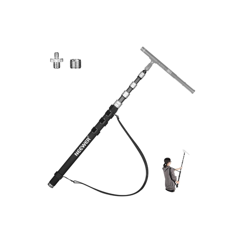 Neewer Upgraded Microphone Boom Pole, 9.8ft/300cm Telescopic Carbon Fiber Mic Boom Arm with 5 Sections, 1/4 3/8 5/8 Screw Adapters, Cable Straps, Shoulder Strap & Storage Bag, MS 300C