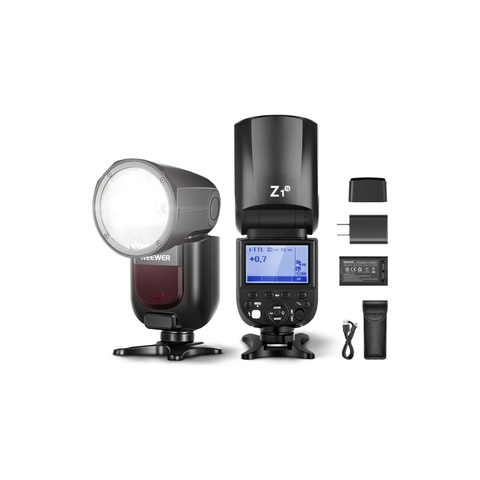 Neewer Z1-N TTL Round Head Flash Speedlite for Nikon, 76Ws Flash Power, 5600K Color Temperature, 7.4V 2600mAh Battery Capacity, LED Modeling Lamp, Energy Saving Mode, Black | 10100721