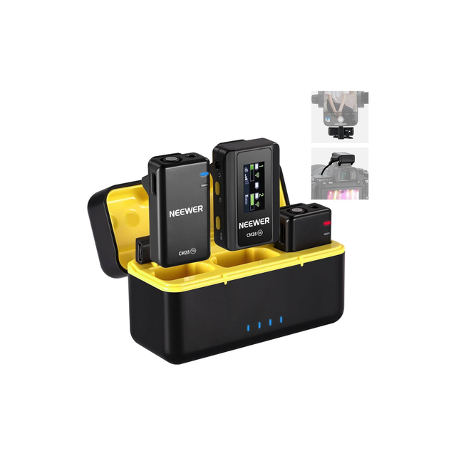 Neewer CM28 Wireless Lavalier Microphone System with Charging Case, 1 Click Noise Canceling, 4GB Storage for 9Hrs of 48KHz 16 Bit Uncompressed Audio Lapel Mic Compatible with iPhone/Android/PC/Camera Neewer