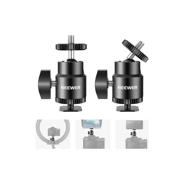 Neewer ST17 2-Pack 1/4" Camera Hot Shoe Mount Adapter with Mini Ball Head Universal Mount for DSLR, Smartphone, Microphone, Ring Light, and Video Accessories Neewer