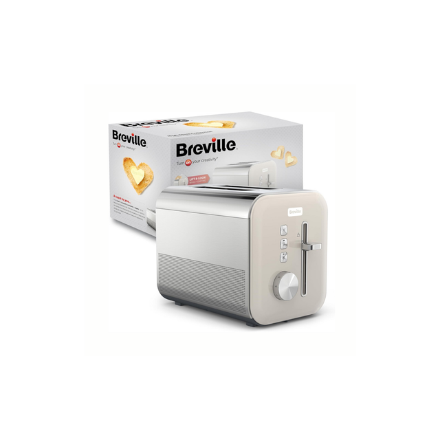 Breville High Gloss 2-Slice Toaster with High-Lift & Wide Slots | Cream & Stainless Steel [VTT967]