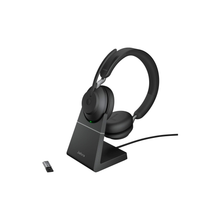 Jabra Evolve2 65 Wireless PC Headset with Charging Stand – Noise Cancelling UC Certified Stereo Headphones With Long-Lasting Battery – USB-A Bluetooth Adapter – Black