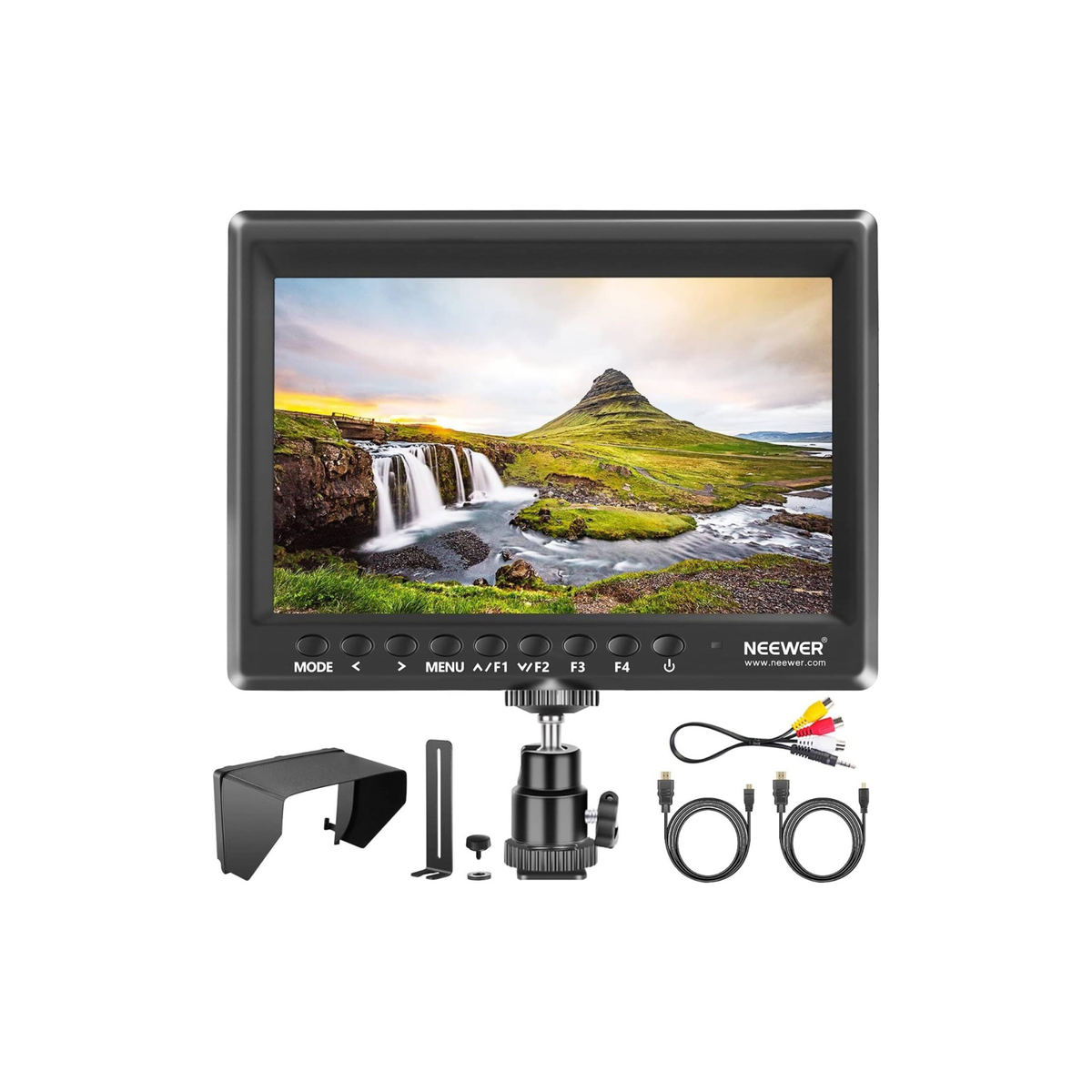 Neewer F100, 7-inch 1280x800 IPS Screen Camera Field Monitor with 1 Mini HDMI, BMPCC AV Cable for FPV, 16 10 or Adjustable Display Ratio for Sony Canon Nikon Olympus (Battery NOT included) | F100