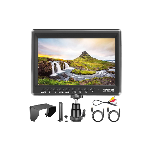 Neewer F100, 7-inch 1280x800 IPS Screen Camera Field Monitor with 1 Mini HDMI, BMPCC AV Cable for FPV, 16 10 or Adjustable Display Ratio for Sony Canon Nikon Olympus (Battery NOT included) | F100 Neewer