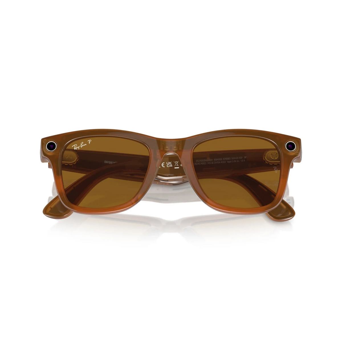 Meta Ray-Ban Wayfarer (Standard) 50/22/150 Smart Glasses Shiny Caramel Polar Brown RW4006