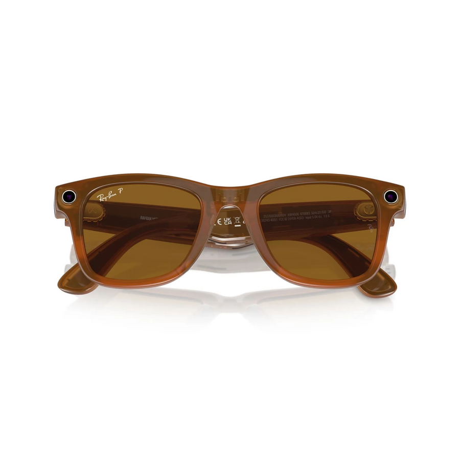 Meta Ray-Ban Wayfarer (Standard) 50/22/150 Smart Glasses Shiny Caramel Polar Brown RW4006